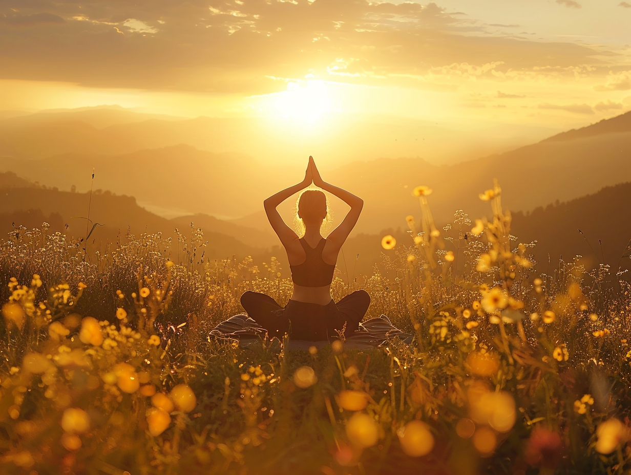Людина в позі йоги на світанку